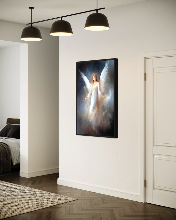 Beautiful White Angel in Heaven Canvas Wall Art in living room