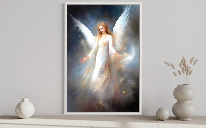 Beautiful White Angel in Heaven Canvas Wall Art close up