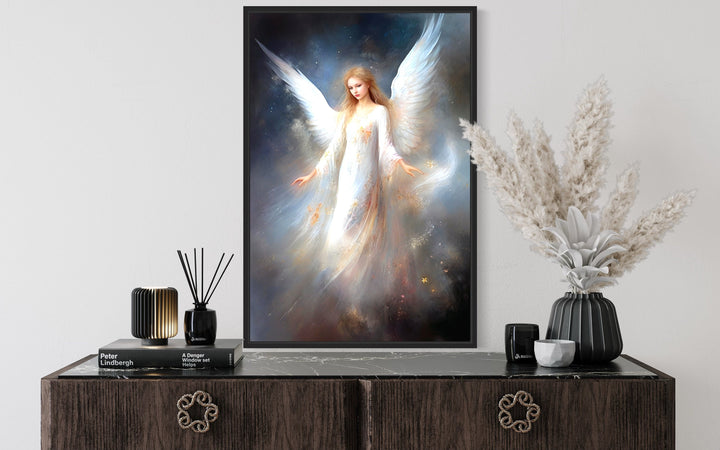 Beautiful White Angel in Heaven Canvas Wall Art close up