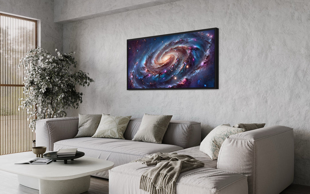 Galaxy Universe Space Sci Fi Extra Large Framed Canvas Wall Art above grey couch