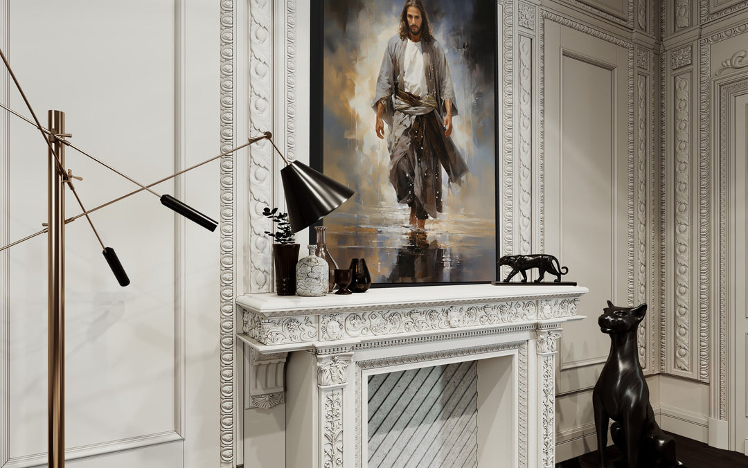 Jesus Walking on Water Modern Abstract Wall Art above mantel