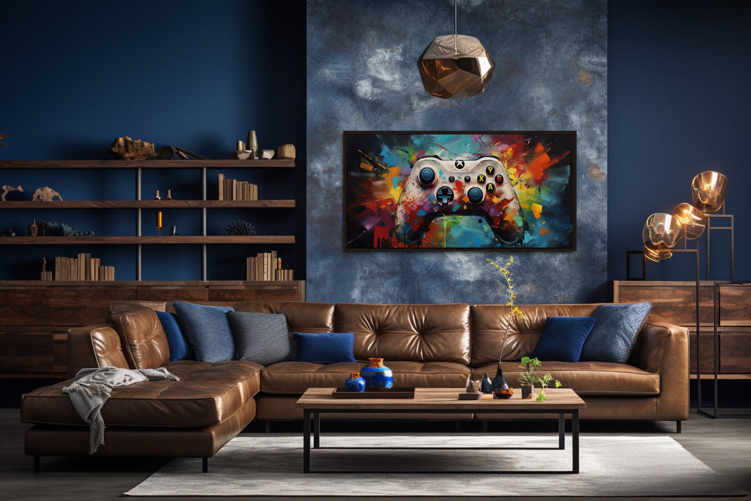 Colorful Graffiti Style Game Controller Canvas Wall Art in game room