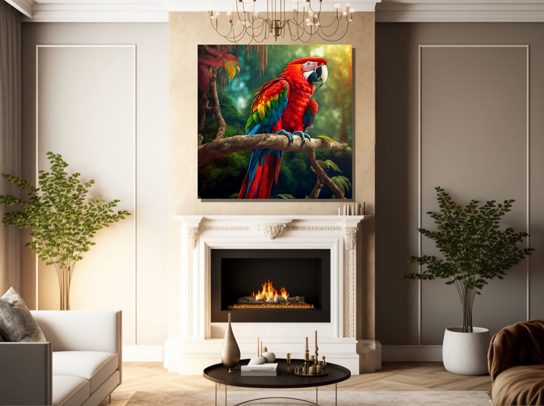 Scarlet Macaw Parrot Framed Canvas Wall Art