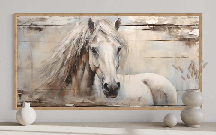 Rustic Farm Horse Painting On Distressed Wood Canvas close up