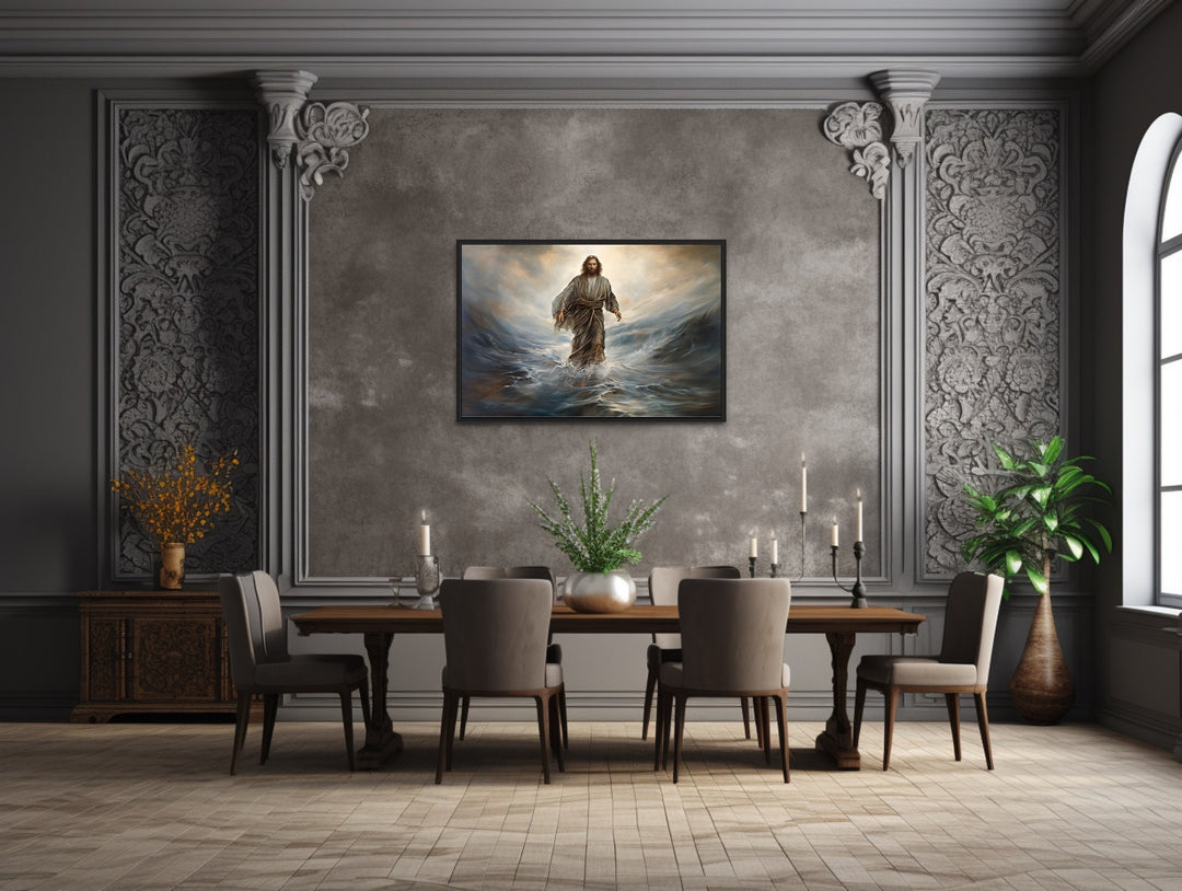 Jesus Walking On Water Modern Christian Wall Art in the dining room