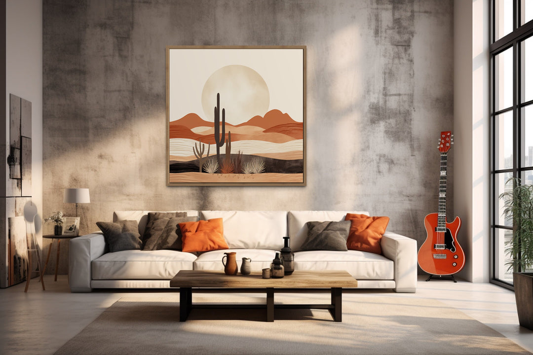 Boho Minimalist Neutral Colors Arizona Desert Landscape Framed Canvas Wall Art