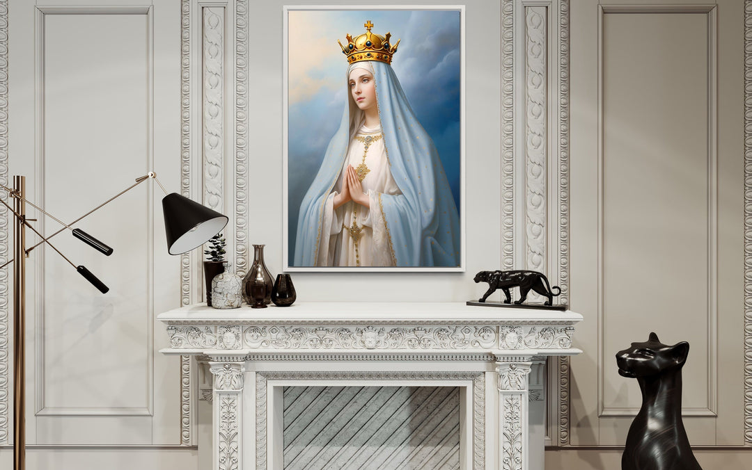 Our Lady of Fatima Blessed Virgin Mary Wall Decor above fireplace