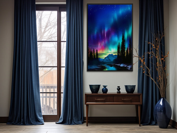 Northern Lights Stunning Aurora Borealis Framed Canvas Wall Art in living room