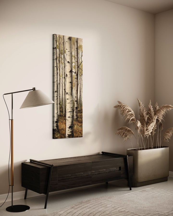 Tall Narrow Aspen Trees Vertical Framed Canvas Wall Art side view