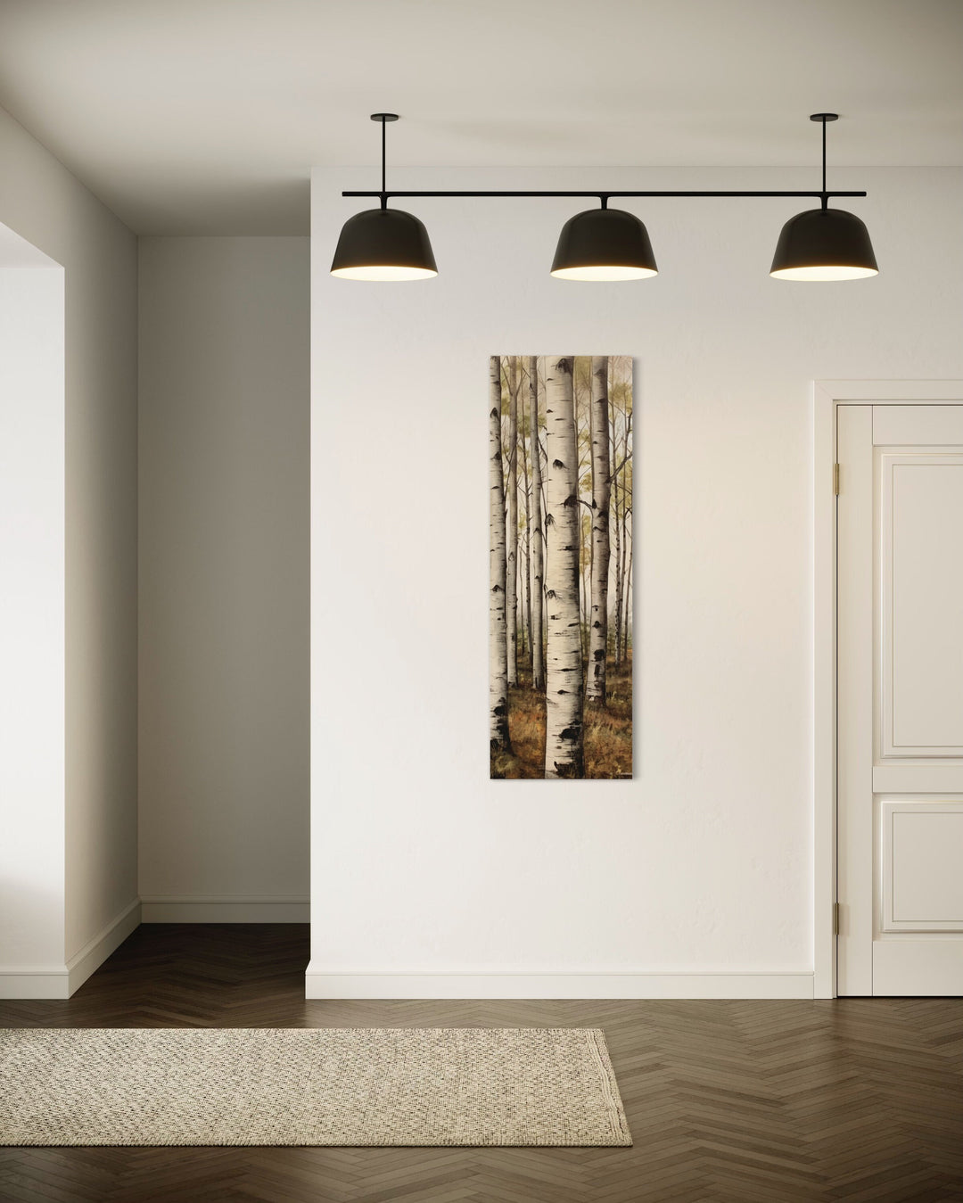 Tall Narrow Aspen Trees Vertical Framed Canvas Wall Art in living room