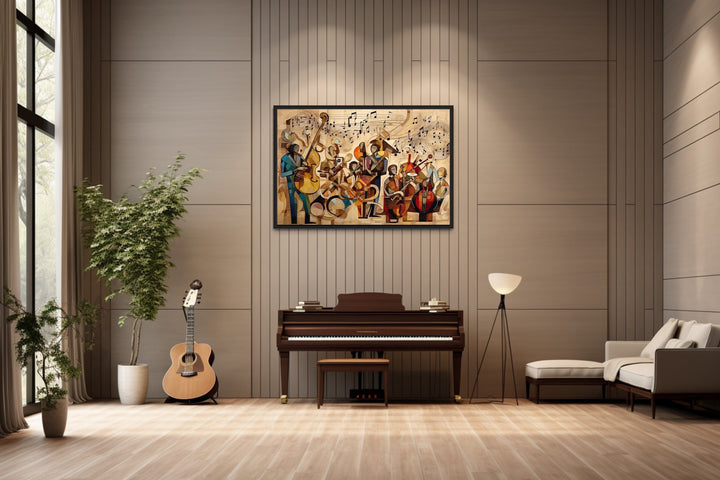 Abstract Jazz Orchestra Music Framed Canvas Wall Art