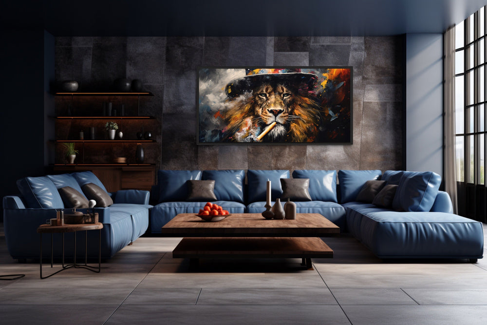 Lion Smoking Cigar Abstract Wall Art in man cave