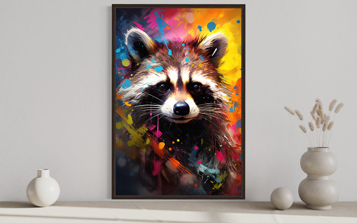 Raccoon Colorful Pop Art Graffiti Framed Canvas Wall Art close up