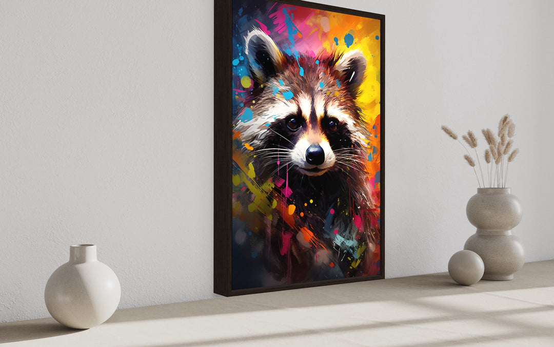 Raccoon Colorful Pop Art Graffiti Framed Canvas Wall Art side view