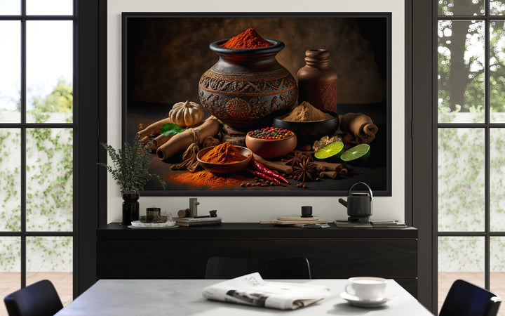 Kitchen Indian Spices And Herbs Framed Canvas Wall Art