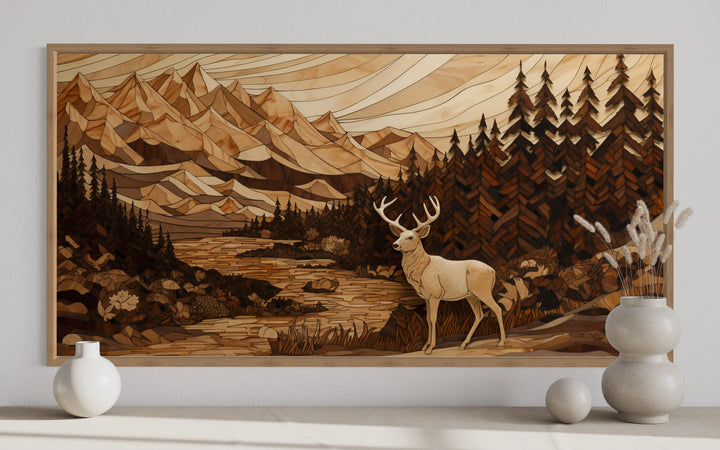 Cabin Decor Elk Painting in Mountain Forest close up view