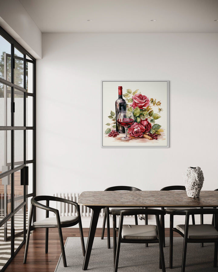 Red Wine Bottle And Glass wall art in dining room