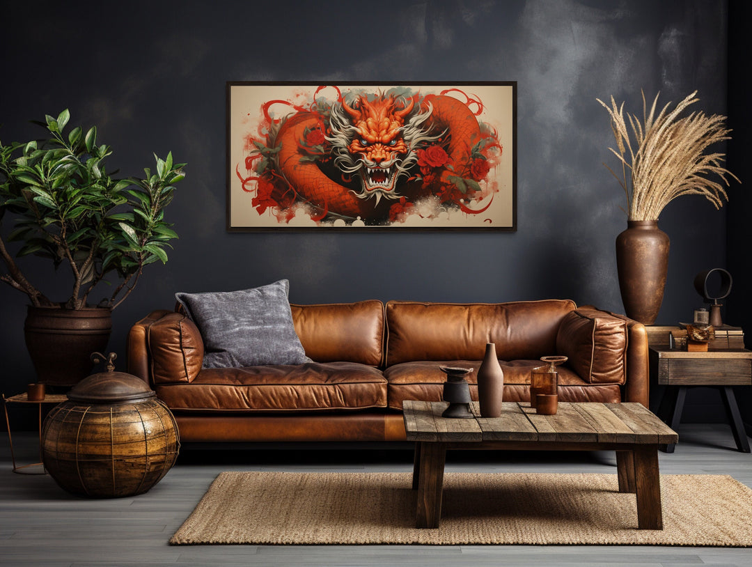 Red Dragon Graffiti Framed Canvas Wall Art