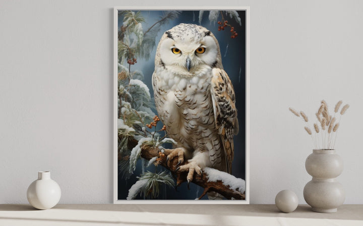 Snowy Owl Painting Framed Canvas Wall Art close up