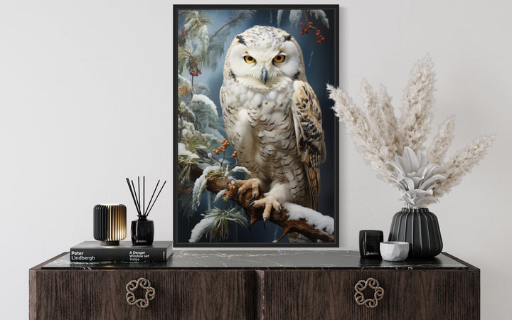 Snowy Owl Painting Framed Canvas Wall Art