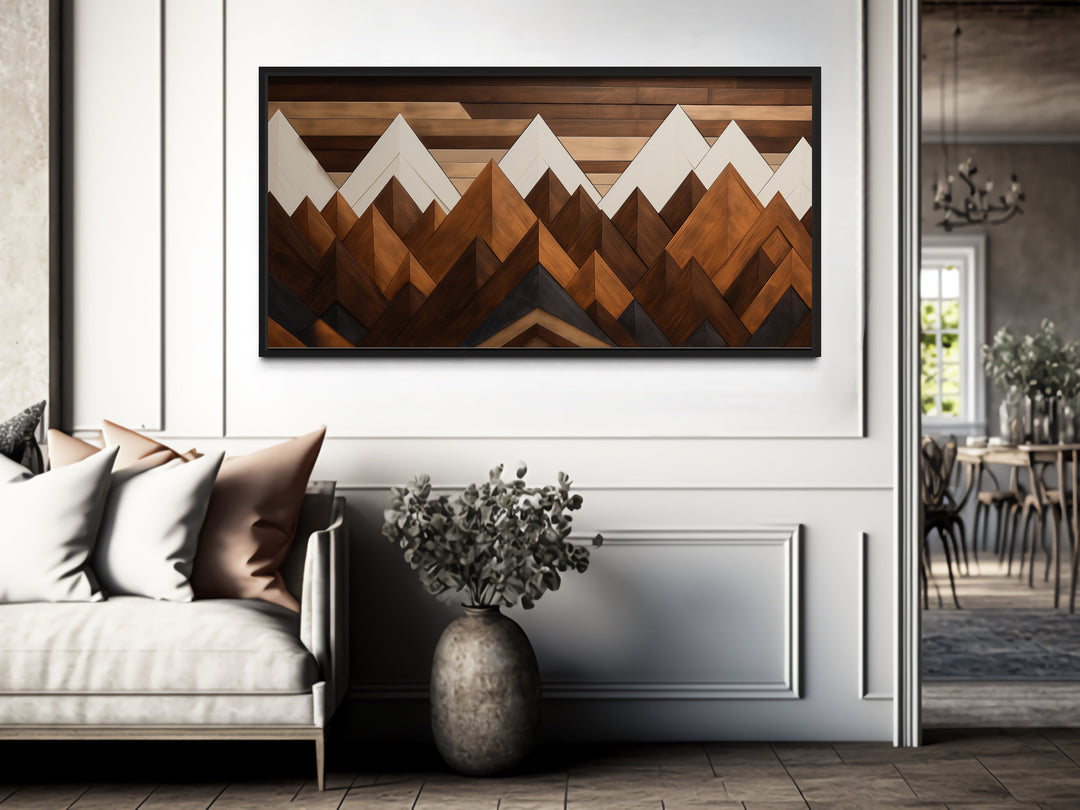 Snow Capped Mountains Layered Wood Panel Effect Canvas Wall Art