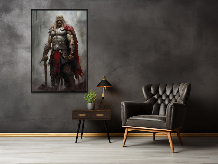 Thor Norse God of Thunder Framed Canvas Wall Art in man cave