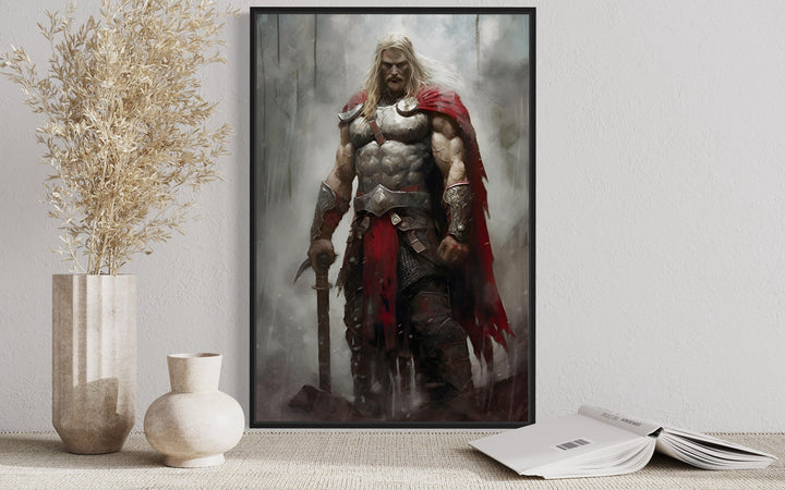 Thor Norse God of Thunder Framed Canvas Wall Art close up