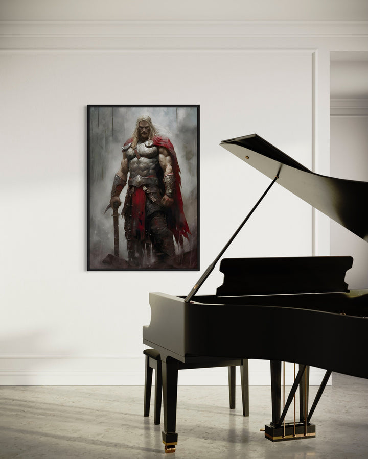 Thor Norse God of Thunder Framed Canvas Wall Art in music room