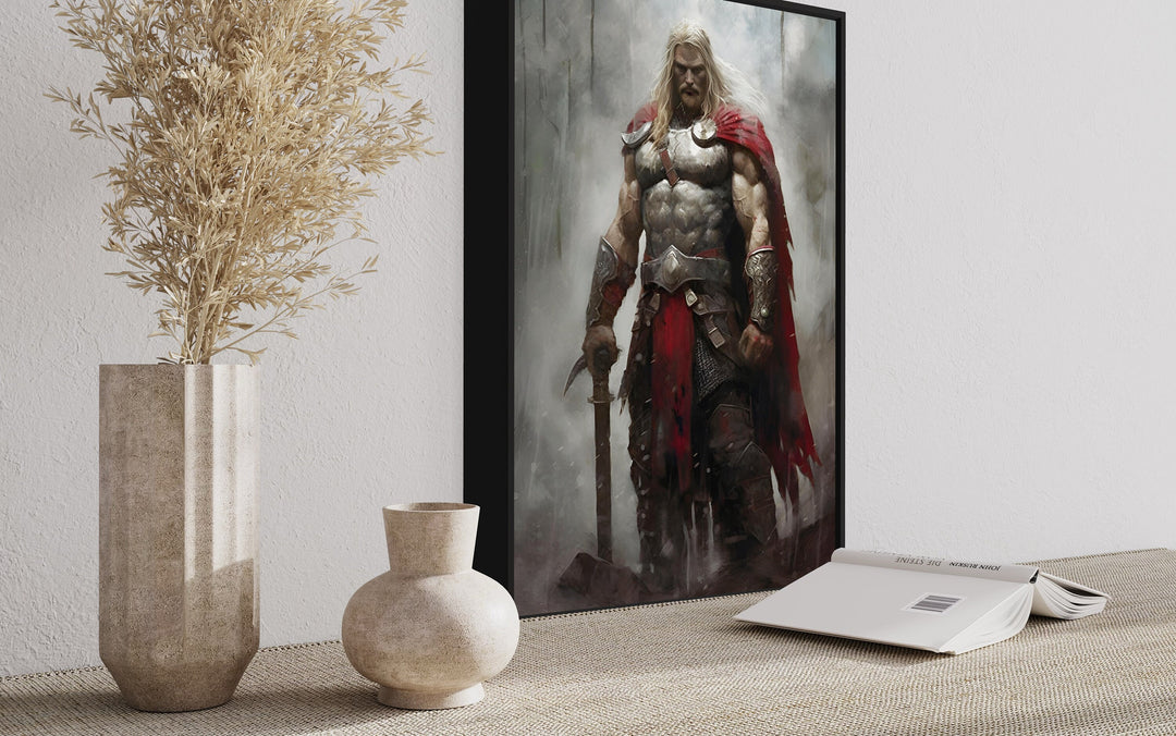 Thor Norse God of Thunder Framed Canvas Wall Art side view