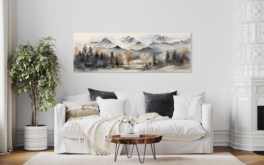 Watercolor Mountain Landscape Over Bed Wall Art