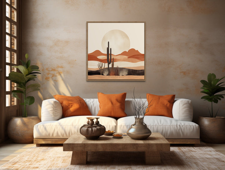 Boho Minimalist Neutral Colors Arizona Desert Landscape Framed Canvas Wall Art