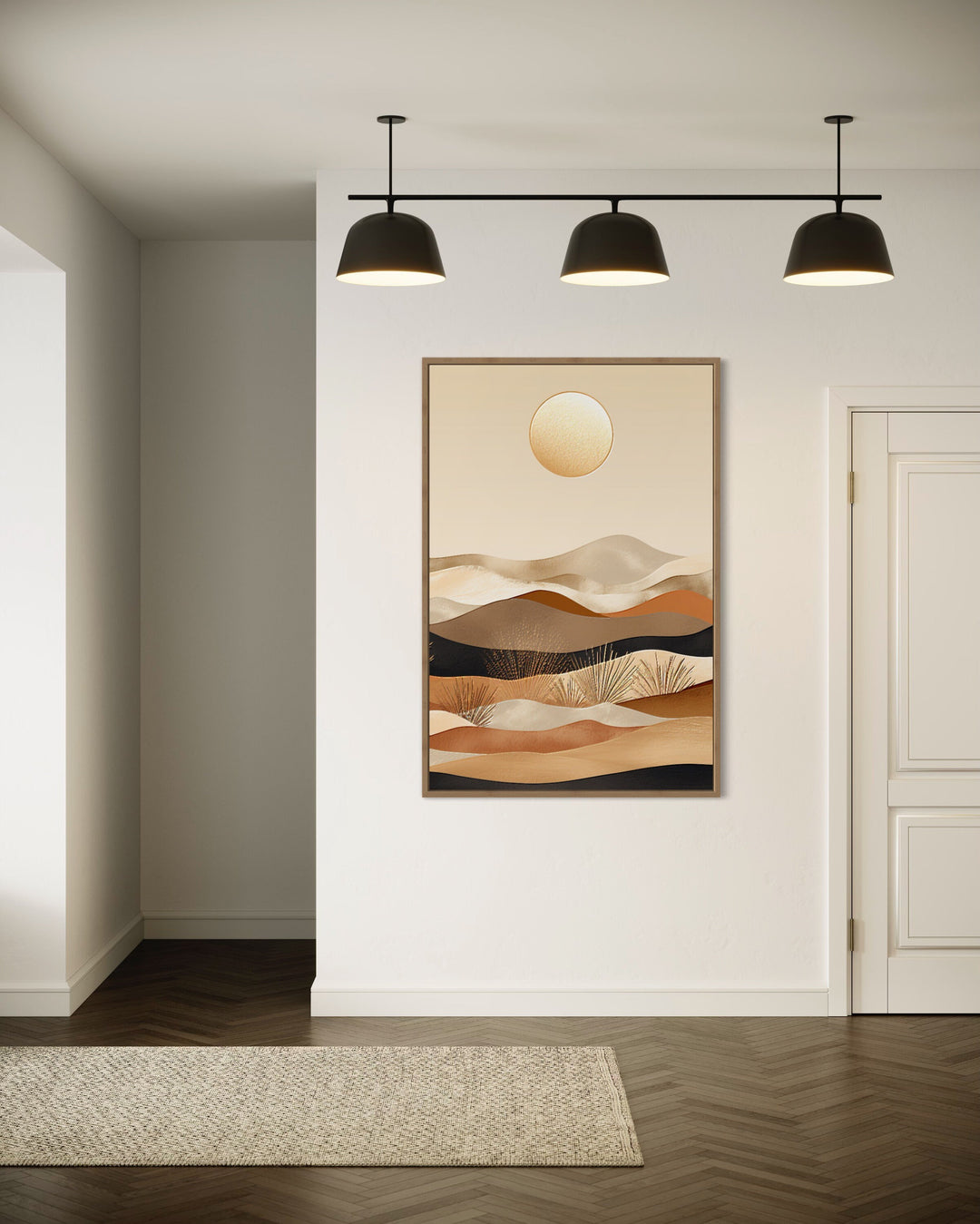 Boho Desert Vertical Mid Century Modern Framed Canvas Wall Art
