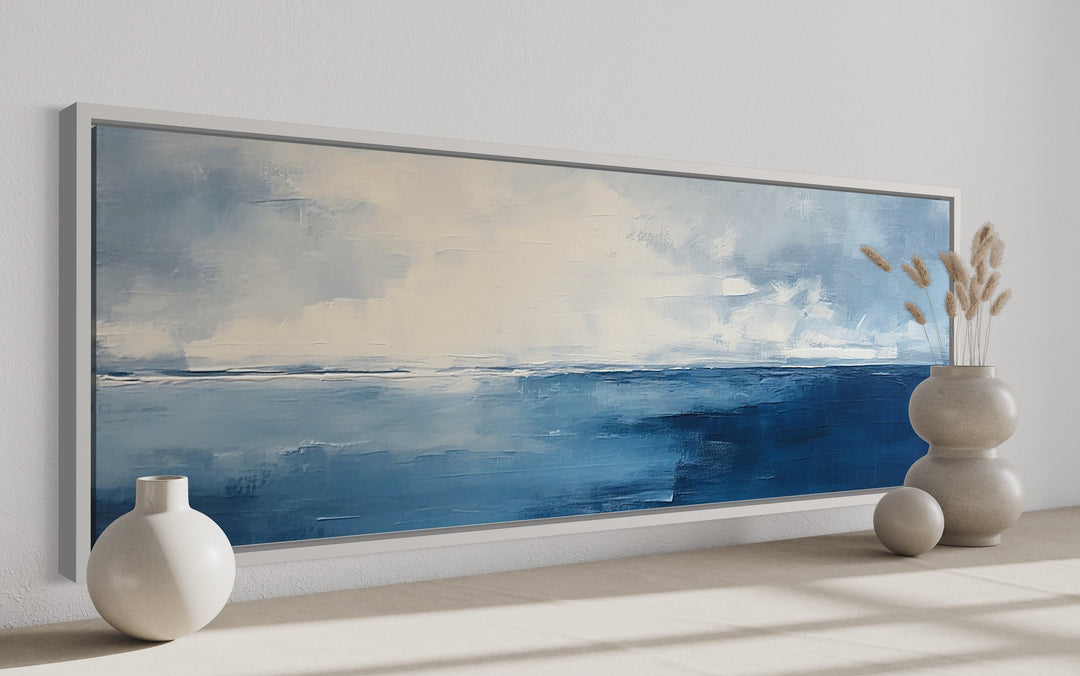 Minimalist Ocean Navy Blue Grey horizontal Wall Art