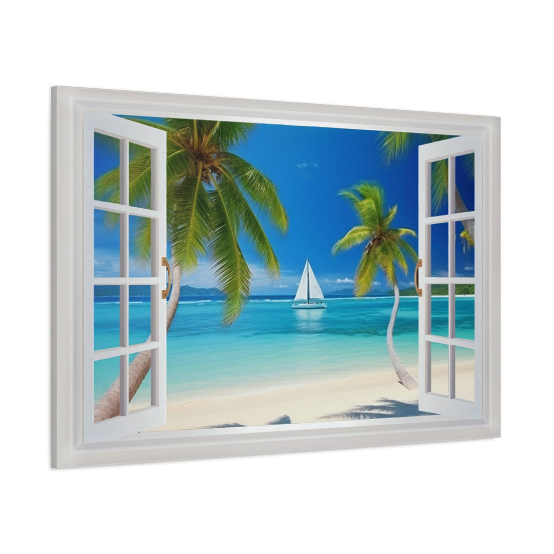 Caribbean Beach And Sail Boat Open Window View Wall Art