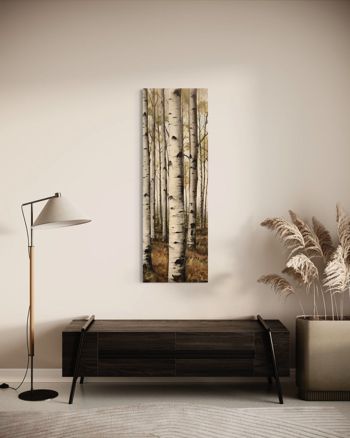 Tall Narrow Aspen Trees Vertical Framed Canvas Wall Art