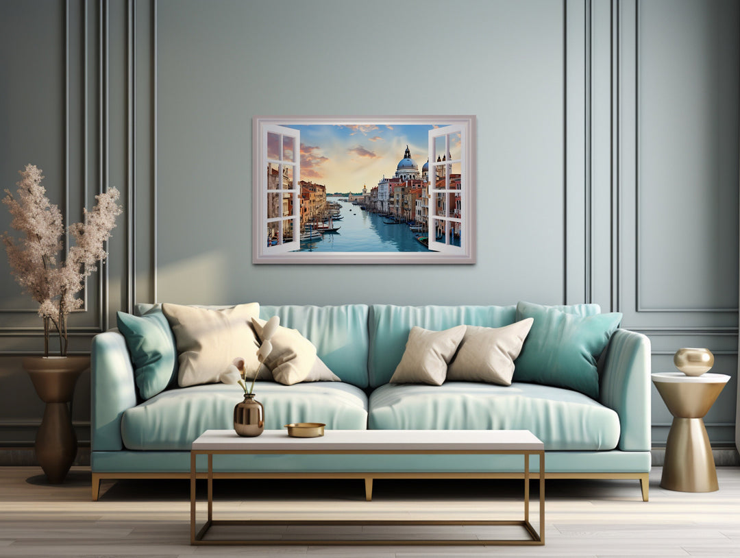 Venice Italy Grand Canal Fake Window Wall Art in living room