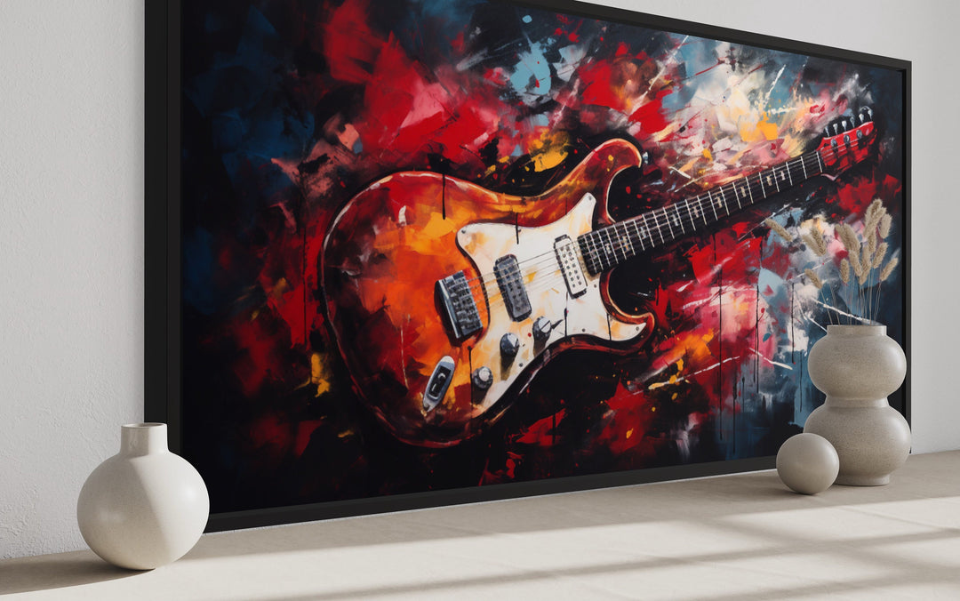 Red Electric Guitar Abstract Framed Canvas Wall Art side view