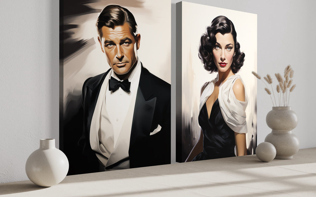 Set of 2 Male and Female Classy Bathroom Framed Canvas Wall Art side view