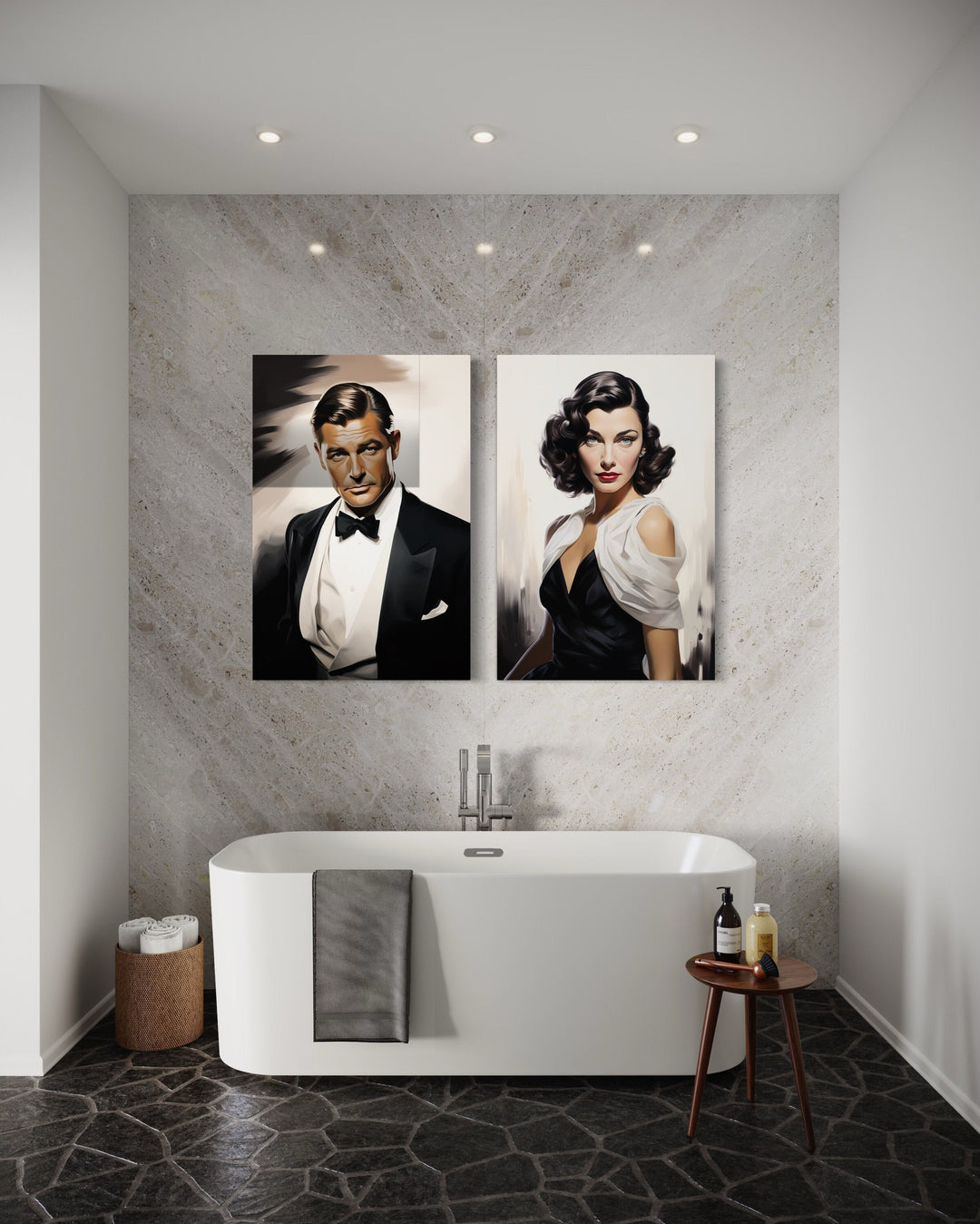 Set of 2 Male and Female Classy Bathroom Framed Canvas Wall Art