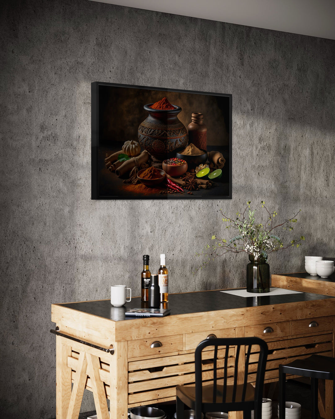 Kitchen Indian Spices And Herbs Framed Canvas Wall Art