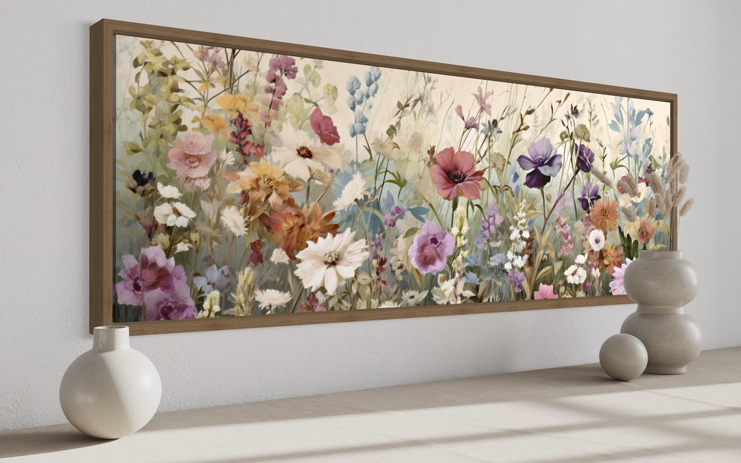 Vintage Wildflowers Field Panoramic Above Bed Wall Art