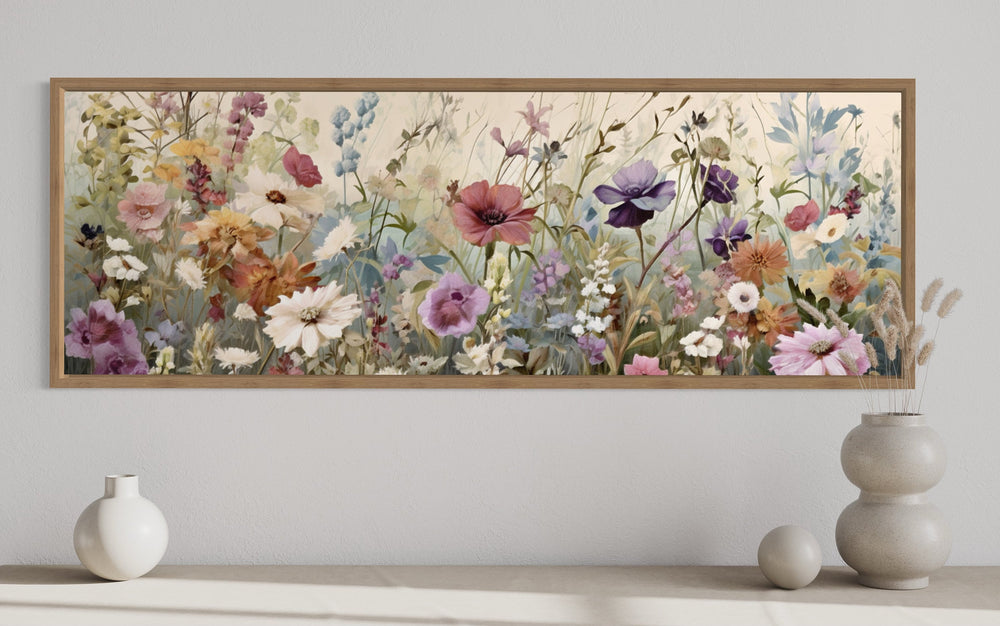 vintage Wildflowers Field Panoramic Above Bed Wall Art close up