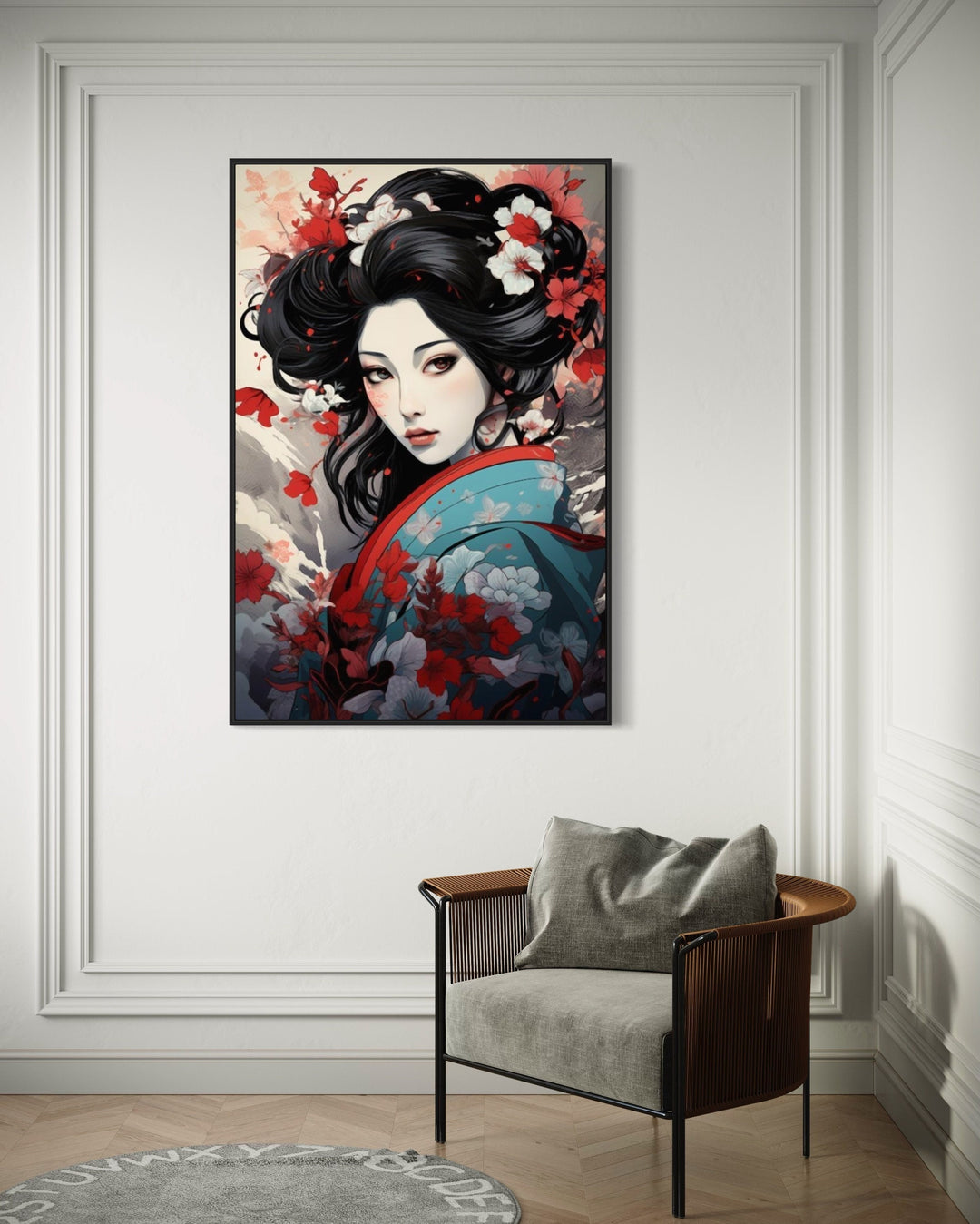 Ukiyo-e Style Geisha Portrait Framed Canvas Wall Art