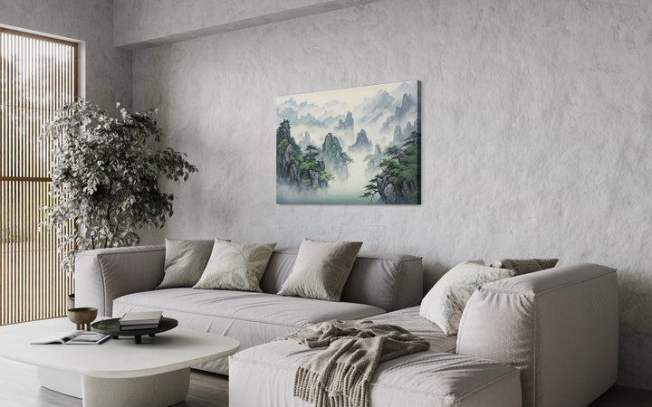 Traditional Chinese Mountain Landscape In Shan Shui Hua Style Framed Canvas Wall Art in living room