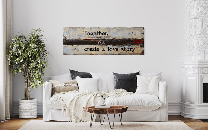 Over Bed Romantic Rustic Master Bedroom Framed Canvas Wall Art above white couch
