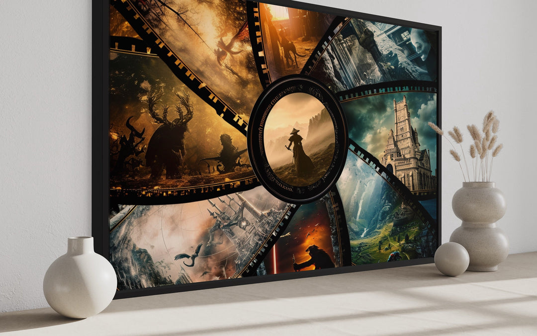 Fantasy Film Stills Collage Home Theater Canvas Wall Art side view