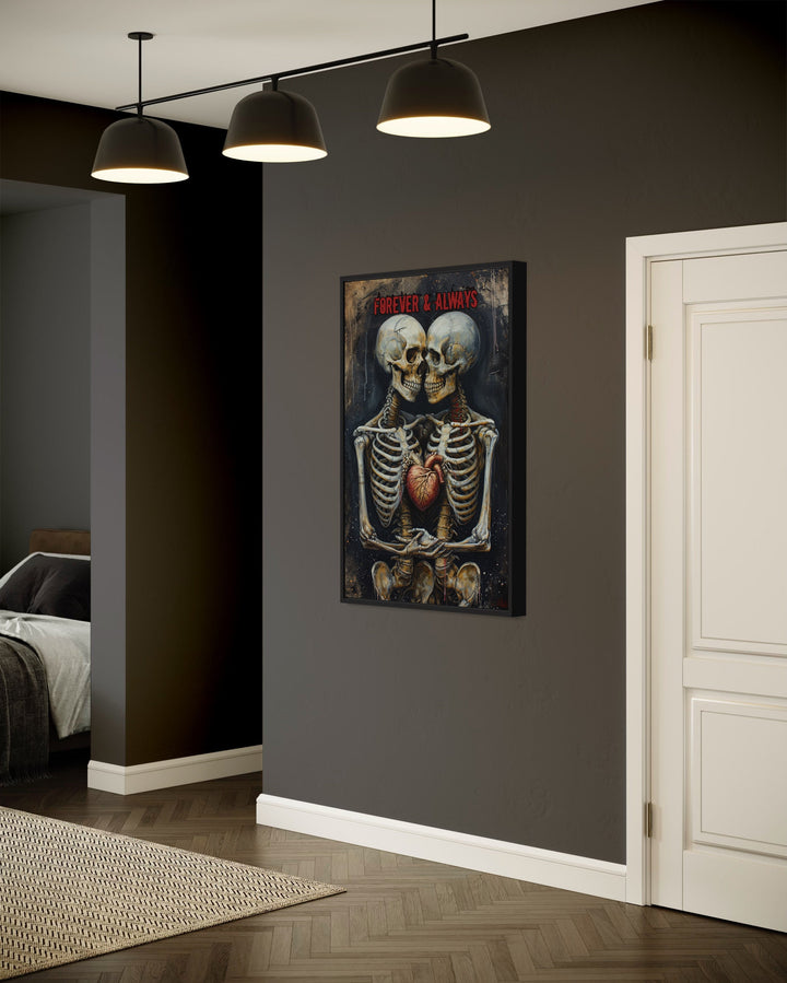 Skeleton Lovers Gothic Framed Canvas Wall Art in living room