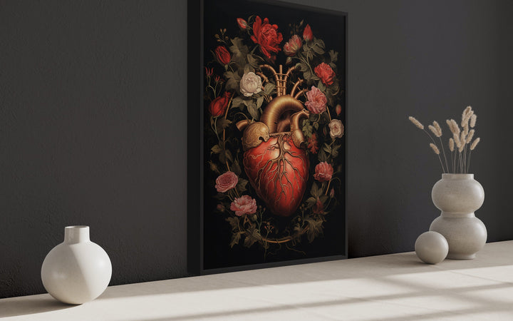 Gothic Human Heart And Flowers painting