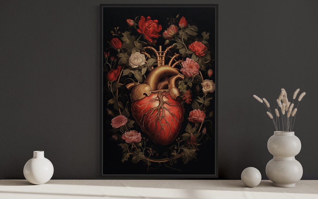 Gothic Human Heart And Flowers canvas art