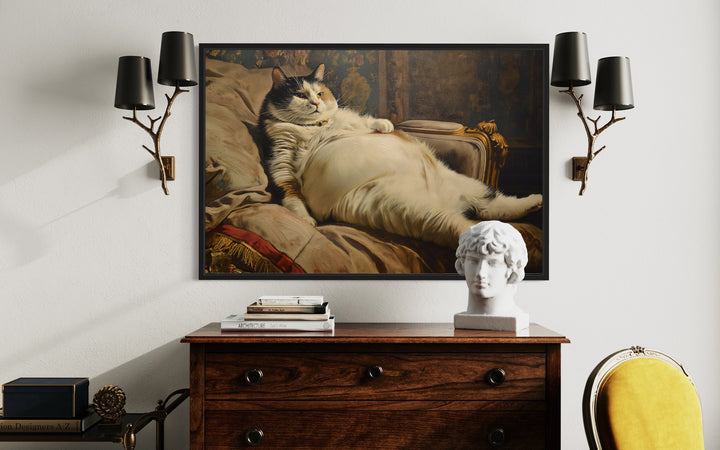 Chubby Fat Cat Victorian Portrait Framed Canvas Wall Art